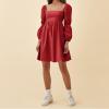 imageEXLURA Womens 2025 Square Neck Dress Long Puff Sleeve ALine Casual Short Mini DressesRed
