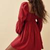imageEXLURA Womens 2025 Square Neck Dress Long Puff Sleeve ALine Casual Short Mini DressesRed