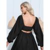 imageEXLURA Womens Long Puff Sleeve Party Dress Tie Front Deep VNeck Swing Mini Dress