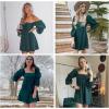 imageEXLURA Womens Square Neck Dress Long Puff Sleeve ALine Casual Short Mini DressesDark Green