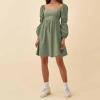 imageEXLURA Womens Square Neck Dress Long Puff Sleeve ALine Casual Short Mini DressesGreen