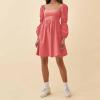 imageEXLURA Womens Square Neck Dress Long Puff Sleeve ALine Casual Short Mini DressesOrange