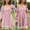 imageEXLURA Womens Square Neck Dress Long Puff Sleeve ALine Casual Short Mini DressesPink