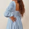 imageEXLURA Womens Square Neck Dress Long Puff Sleeve ALine Casual Short Mini DressesSky Blue