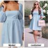 imageEXLURA Womens Square Neck Dress Long Puff Sleeve ALine Casual Short Mini DressesSky Blue