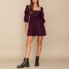 imageEXLURA Womens Square Neck Dress Long Puff Sleeve ALine Casual Short Mini DressesWine