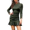 imageByinns Womens 2024 Sexy Mini Dress Knit Ruched Long Sleeve Ruffle Bodycon Dress Club Date Night Cocktail Party DressesGreen