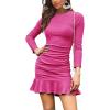 imageByinns Womens 2024 Sexy Mini Dress Knit Ruched Long Sleeve Ruffle Bodycon Dress Club Date Night Cocktail Party DressesHot Pink