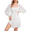 imageByinns Womens 2024 Square Neck Ruffle Dress Long Sleeve Floral Print Tiered Tie Back Layered Swing Mini DressWhite