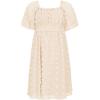 imageEXLURA Girls 2024 Summer Dresses Short Sleeve Swiss Dot Square Neck Flowy A Line Kids Dress Casual Party Midi Dress 615YApricot
