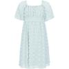 imageEXLURA Girls 2024 Summer Dresses Short Sleeve Swiss Dot Square Neck Flowy A Line Kids Dress Casual Party Midi Dress 615YLight Blue