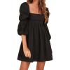 imageEXLURA Womens 2025 Square Neck Dress Long Puff Sleeve ALine Casual Short Mini DressesBlack
