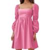 imageEXLURA Womens 2025 Square Neck Dress Long Puff Sleeve ALine Casual Short Mini DressesPeach Pink