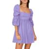 imageEXLURA Womens 2025 Square Neck Dress Long Puff Sleeve ALine Casual Short Mini DressesPurple