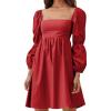 imageEXLURA Womens Square Neck Dress Long Puff Sleeve ALine Casual Short Mini DressesRed