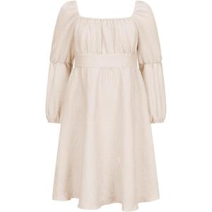 imageEXLURA Casual Long Puff Sleeve Girls Dresses Square Neck A Line Junior Teenage Kids Short Mini Dress Size 615 YearsBeige