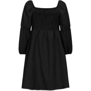 imageEXLURA Casual Long Puff Sleeve Girls Dresses Square Neck A Line Junior Teenage Kids Short Mini Dress Size 615 YearsBlack