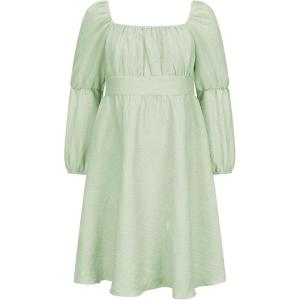 imageEXLURA Casual Long Puff Sleeve Girls Dresses Square Neck A Line Junior Teenage Kids Short Mini Dress Size 615 YearsGreen
