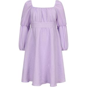 imageEXLURA Casual Long Puff Sleeve Girls Dresses Square Neck A Line Junior Teenage Kids Short Mini Dress Size 615 YearsPurple