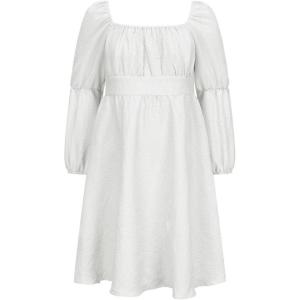 imageEXLURA Casual Long Puff Sleeve Girls Dresses Square Neck A Line Junior Teenage Kids Short Mini Dress Size 615 YearsWhite
