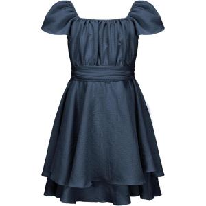 imageEXLURA Casual Short Cap Sleeve Girls Tie Back A Line Ruffle Hem Junior Teenage Kids Short Mini Dress Size 615 YearsNavy Blue