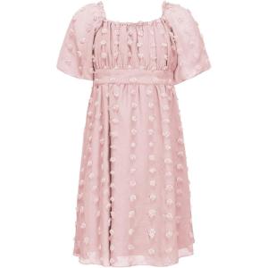 imageEXLURA Girls 2024 Summer Dresses Short Sleeve Swiss Dot Square Neck Flowy A Line Kids Dress Casual Party Midi Dress 615YPink