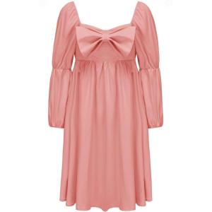 imageEXLURA Girls Big Bow Neck Dress Puff Long Sleeve A Line Kids Wedding Formal Midi Dresses 2024 Princess Pageant Party 615YPink
