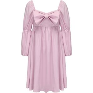 imageEXLURA Girls Big Bow Neck Dress Puff Long Sleeve A Line Kids Wedding Formal Midi Dresses 2024 Princess Pageant Party 615YPurple