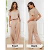 imageEXLURA Womens 2 Piece Lounge Sets Short Sleeve Crop Top Wide Leg Pants Outfits with Pockets 2024 Trendy TracksuitApricot