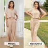 imageEXLURA Womens 2 Piece Lounge Sets Short Sleeve Crop Top Wide Leg Pants Outfits with Pockets 2024 Trendy TracksuitApricot