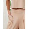 imageEXLURA Womens 2 Piece Lounge Sets Short Sleeve Crop Top Wide Leg Pants Outfits with Pockets 2024 Trendy TracksuitApricot