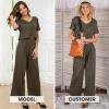 imageEXLURA Womens 2 Piece Lounge Sets Short Sleeve Crop Top Wide Leg Pants Outfits with Pockets 2024 Trendy TracksuitArmy Green