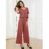 imageEXLURA Womens 2 Piece Lounge Sets Short Sleeve Crop Top Wide Leg Pants Outfits with Pockets 2024 Trendy TracksuitBrick Red