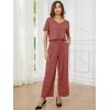 imageEXLURA Womens 2 Piece Lounge Sets Short Sleeve Crop Top Wide Leg Pants Outfits with Pockets 2024 Trendy TracksuitBrick Red