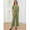 imageEXLURA Womens 2 Piece Lounge Sets Short Sleeve Crop Top Wide Leg Pants Outfits with Pockets 2024 Trendy TracksuitGray Green