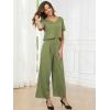 imageEXLURA Womens 2 Piece Lounge Sets Short Sleeve Crop Top Wide Leg Pants Outfits with Pockets 2024 Trendy TracksuitGray Green