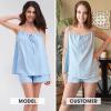 imageEXLURA Womens 2024 2 Piece Pajama Set Sleeveless Top and Shorts Set Loungewear Sleepwear Sets with Pockets Summer Pjs SetsLight Blue