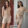 imageEXLURA Womens Summer 2 Piece Matching Shorts Sets Knit Sweater Short Sleeve Top and Shorts Lounge Set Sweatsuits TracksuitsApricot