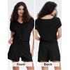 imageEXLURA Womens Summer 2 Piece Matching Shorts Sets Knit Sweater Short Sleeve Top and Shorts Lounge Set Sweatsuits TracksuitsBlack