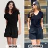 imageEXLURA Womens Summer 2 Piece Matching Shorts Sets Knit Sweater Short Sleeve Top and Shorts Lounge Set Sweatsuits TracksuitsBlack