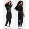 imageEXLURA Womens Summer 2 Piece Outfits Short Sleeve Crop Top and Jogger Pants Loose Pajama Lounge Matching Sets Tracksuit 2024Black