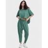 imageEXLURA Womens Summer 2 Piece Outfits Short Sleeve Crop Top and Jogger Pants Loose Pajama Lounge Matching Sets Tracksuit 2024Green