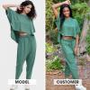 imageEXLURA Womens Summer 2 Piece Outfits Short Sleeve Crop Top and Jogger Pants Loose Pajama Lounge Matching Sets Tracksuit 2024Green