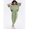 imageEXLURA Womens Summer 2 Piece Outfits Short Sleeve Crop Top and Jogger Pants Loose Pajama Lounge Matching Sets Tracksuit 2024Grey Green