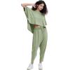 imageEXLURA Womens Summer 2 Piece Outfits Short Sleeve Crop Top and Jogger Pants Loose Pajama Lounge Matching Sets Tracksuit 2024Grey Green
