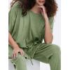 imageEXLURA Womens Summer 2 Piece Outfits Short Sleeve Crop Top and Jogger Pants Loose Pajama Lounge Matching Sets Tracksuit 2024Grey Green