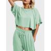 imageEXLURA Womens Summer 2 Piece Outfits Short Sleeve Crop Top and Jogger Pants Loose Pajama Lounge Matching Sets Tracksuit 2024Light Green