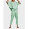 imageEXLURA Womens Summer 2 Piece Outfits Short Sleeve Crop Top and Jogger Pants Loose Pajama Lounge Matching Sets Tracksuit 2024Light Green