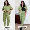 imageEXLURA Womens Summer 2 Piece Outfits Short Sleeve Crop Top and Jogger Pants Loose Pajama Lounge Matching Sets Tracksuit 2024Yellow Green