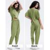 imageEXLURA Womens Summer 2 Piece Outfits Short Sleeve Crop Top and Jogger Pants Loose Pajama Lounge Matching Sets Tracksuit 2024Yellow Green